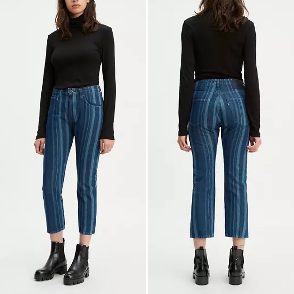 NWT Levi's Slim Crop Blue Laser Stripe High Waist Denim Jeans Women Size 28